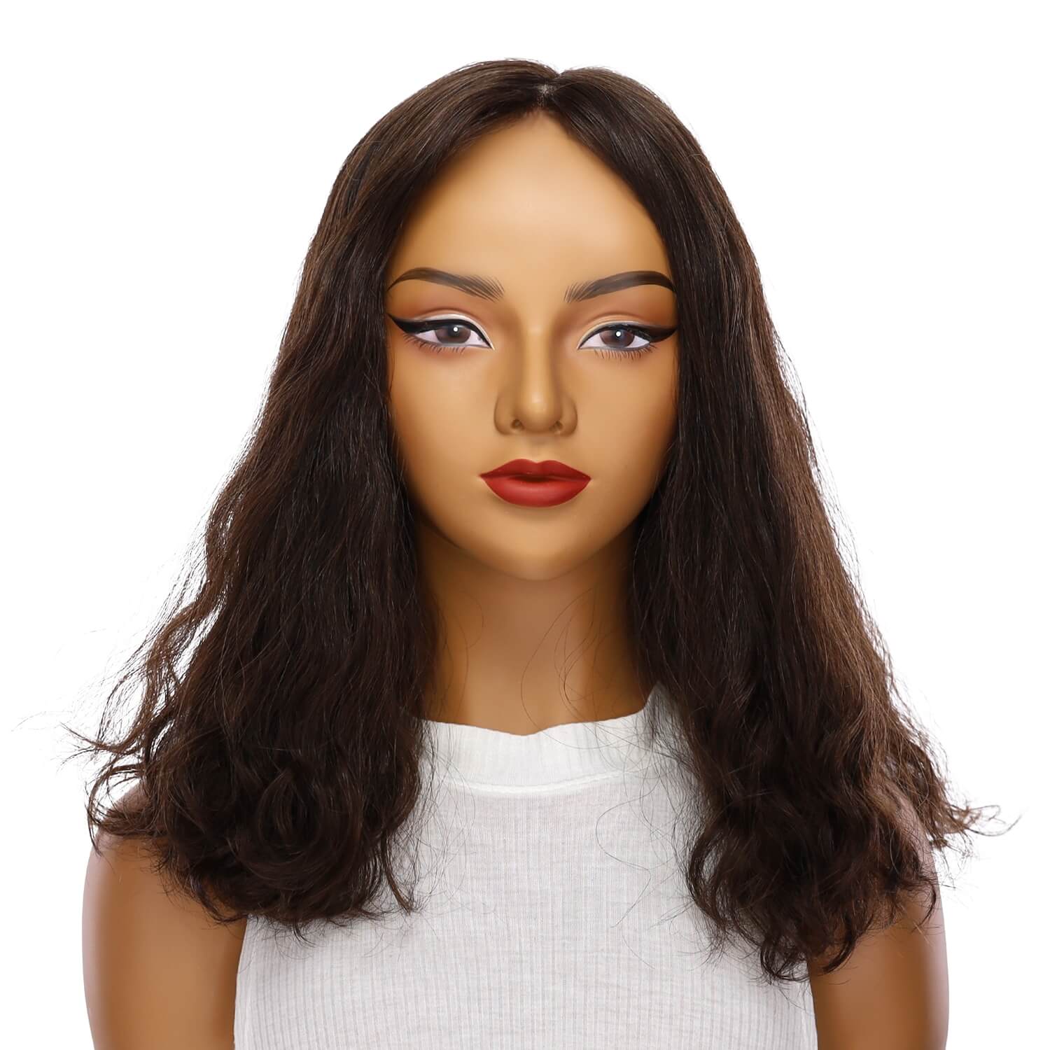 19" Nicole Silk Top Wig Dark Brown Wavy - Image 2