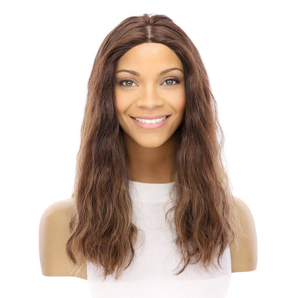 19" Nicole Silk Top Wig Medium Brown Balayage Wavy - Image 2