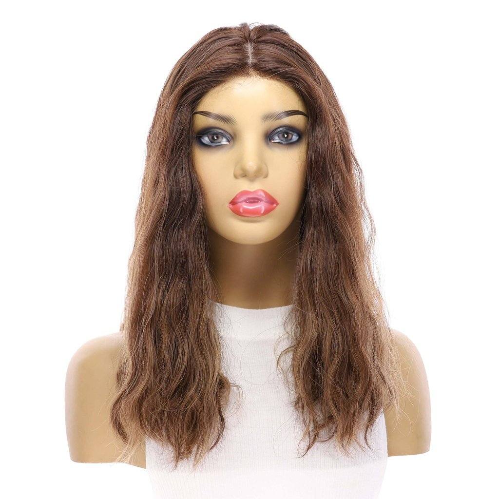 19" Nicole Silk Top Wig Medium Brown Balayage Wavy - Image 4