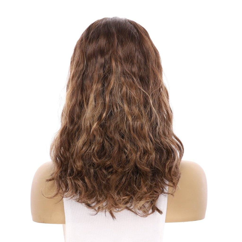 19" Nicole Silk Top Wig Medium Brown Balayage Wavy - Image 5