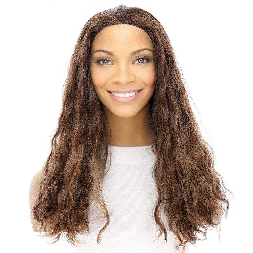 20" 3/4 Bandfall Wig Medium Brown Balayage Wavy - Image 2
