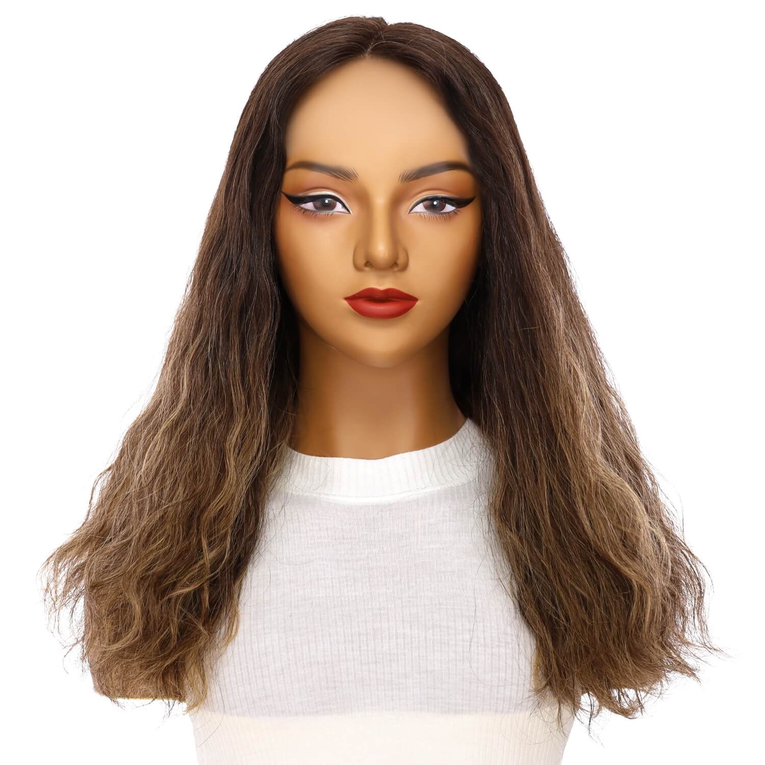 20" Divine Lace Top Wig Dark Brown Balayage Wavy - Image 2