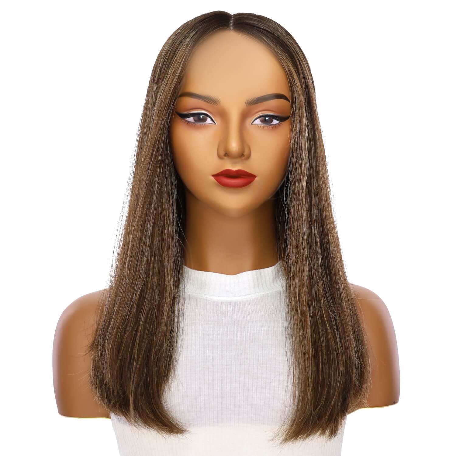20" Divine Lace Top Wig Dark Brown w/ Highlights - Image 2