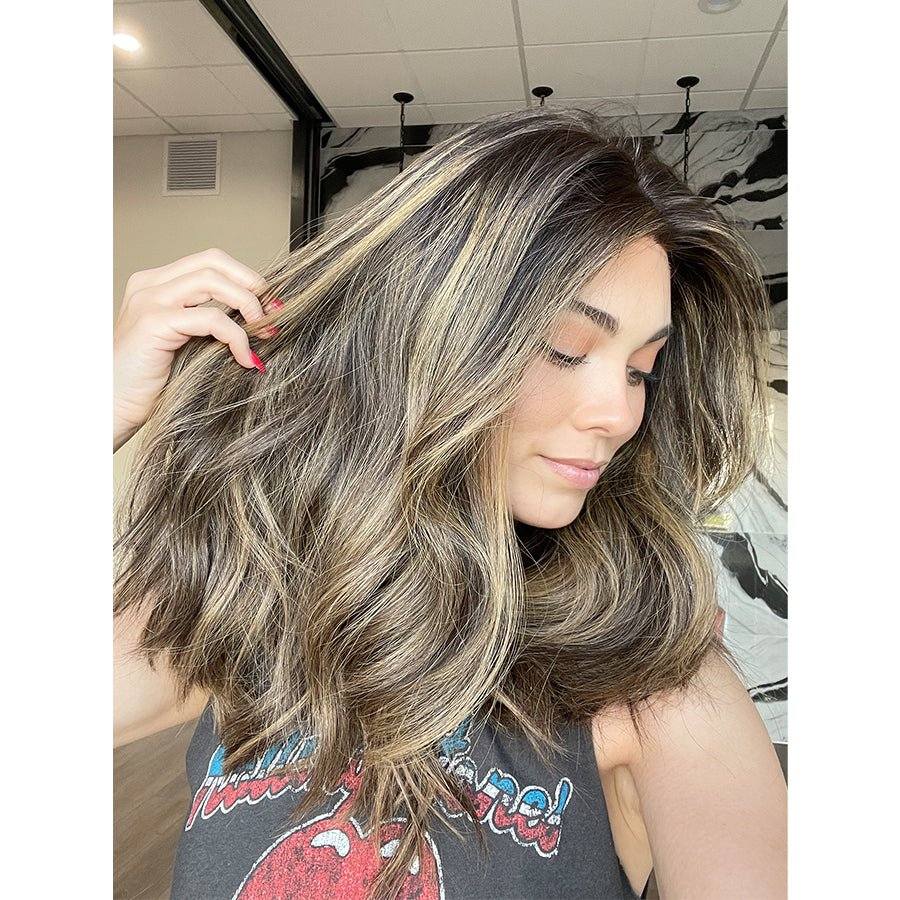 20" Divine Lace Top Wig Medium Brown w/ Highlights & Full Rooting - Image 2