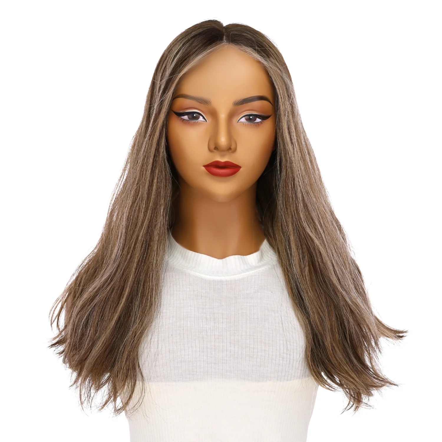20" Divine Lace Top Wig Medium Brown w/ Highlights Wavy - Image 2