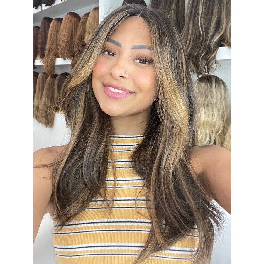 20" Divine Lace Top Wig Soft Black w/ Highlights & Money Pieces - Image 2