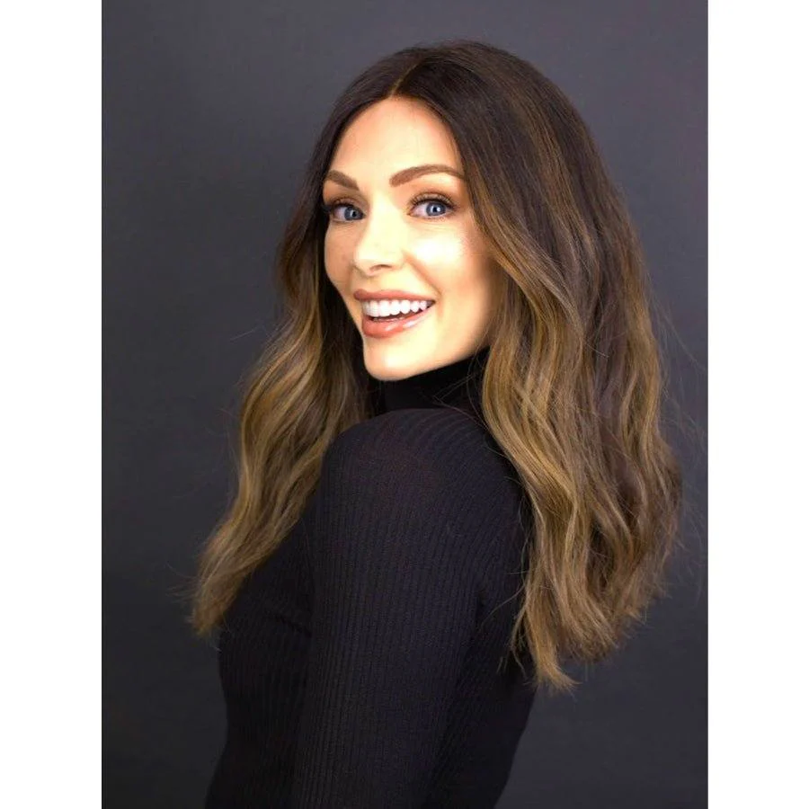 20" Divine Luxe Lace Top Wig #2 Neutral Dark Brown w/ Balayage and Rooting Color - Image 2