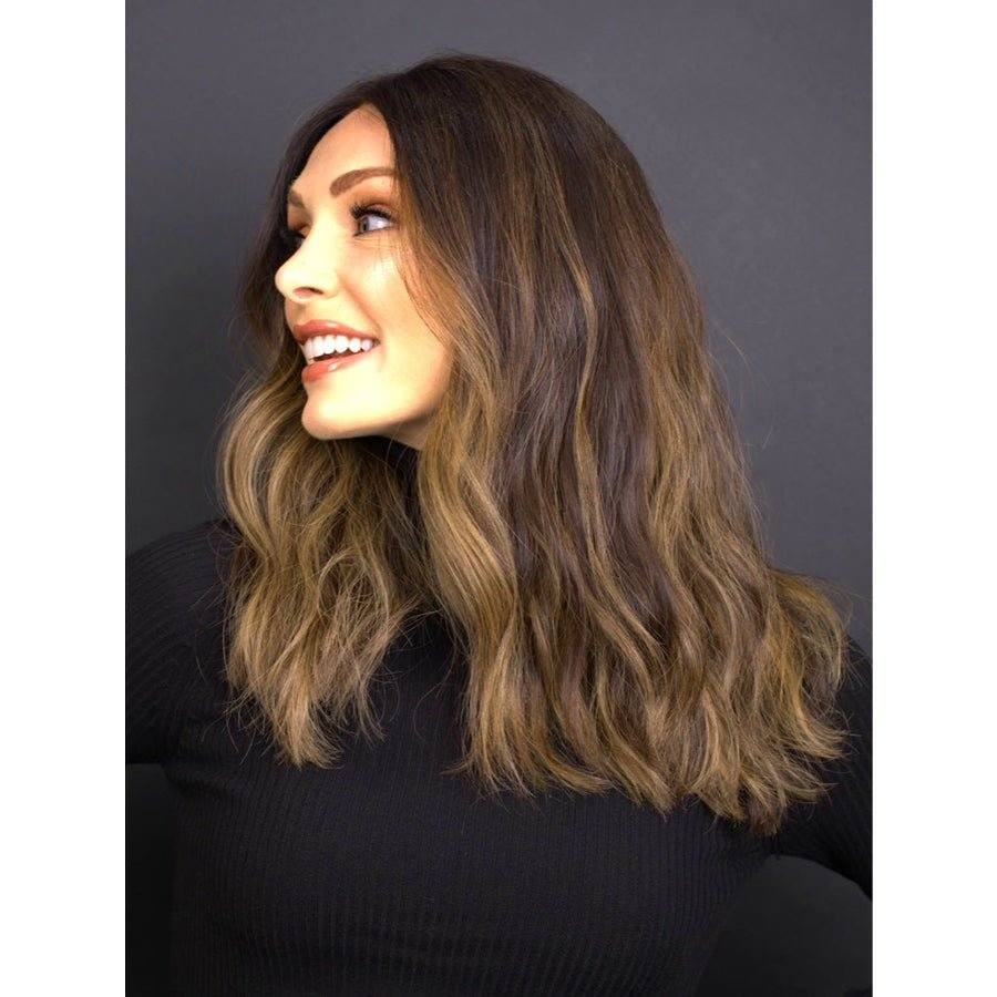 20" Divine Luxe Lace Top Wig #2 Neutral Dark Brown w/ Balayage and Rooting Color - Image 3