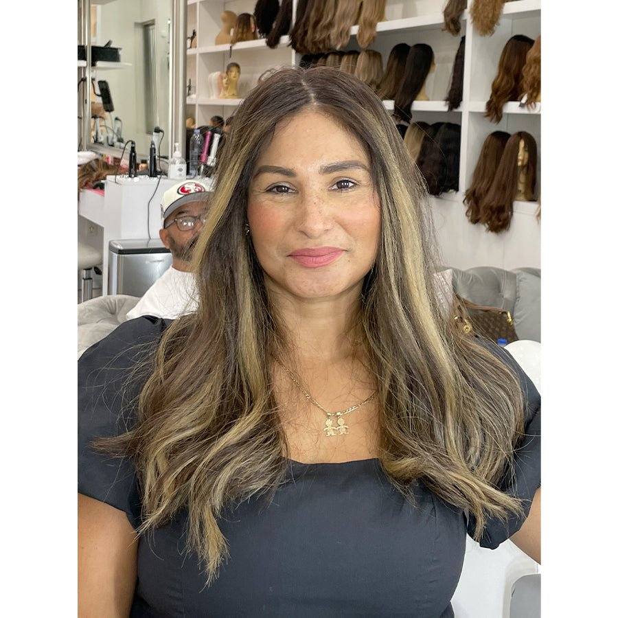 20" Divine Luxe Lace Top Wig #4 Dark Brown w/ Balayage - Image 2