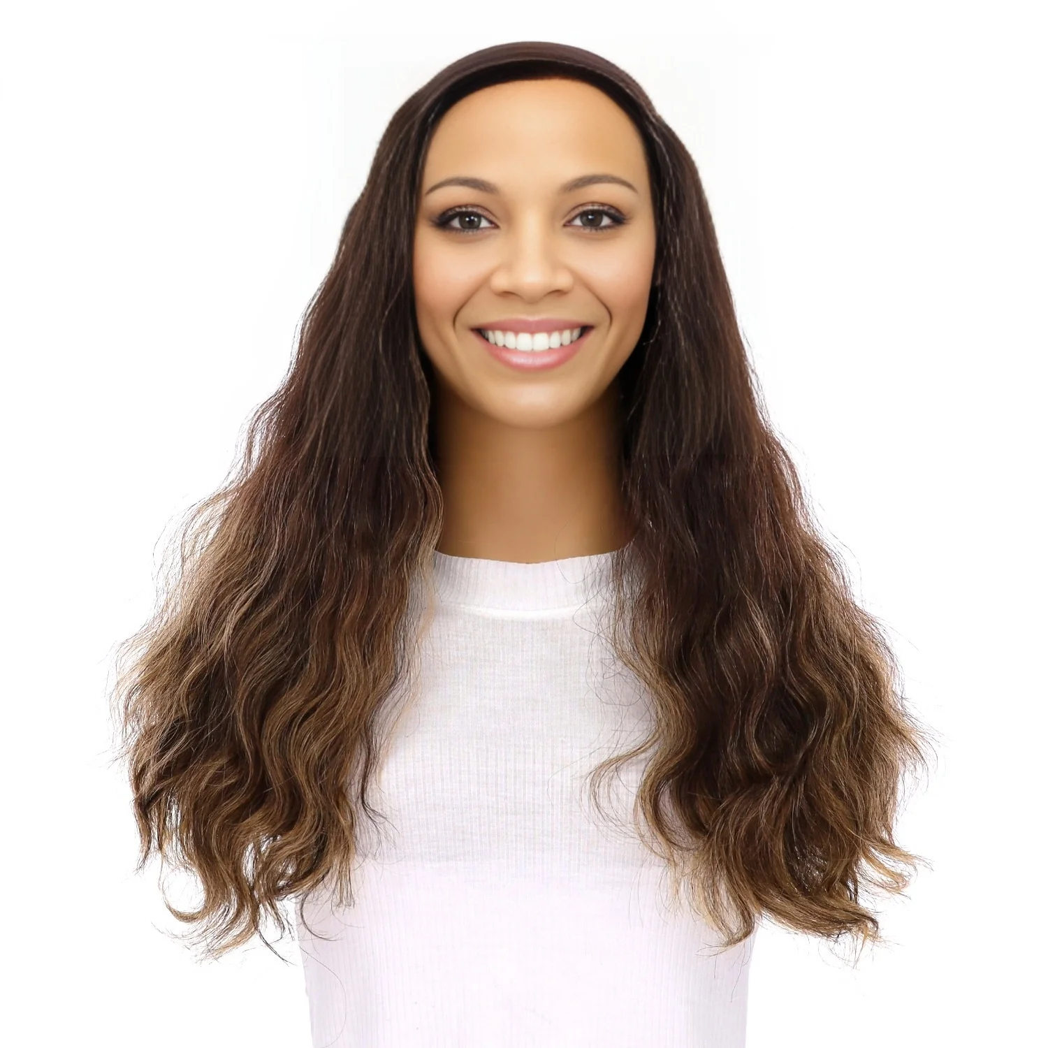 20" HatFall Wig Dark Brown Balayage Wavy - Image 2