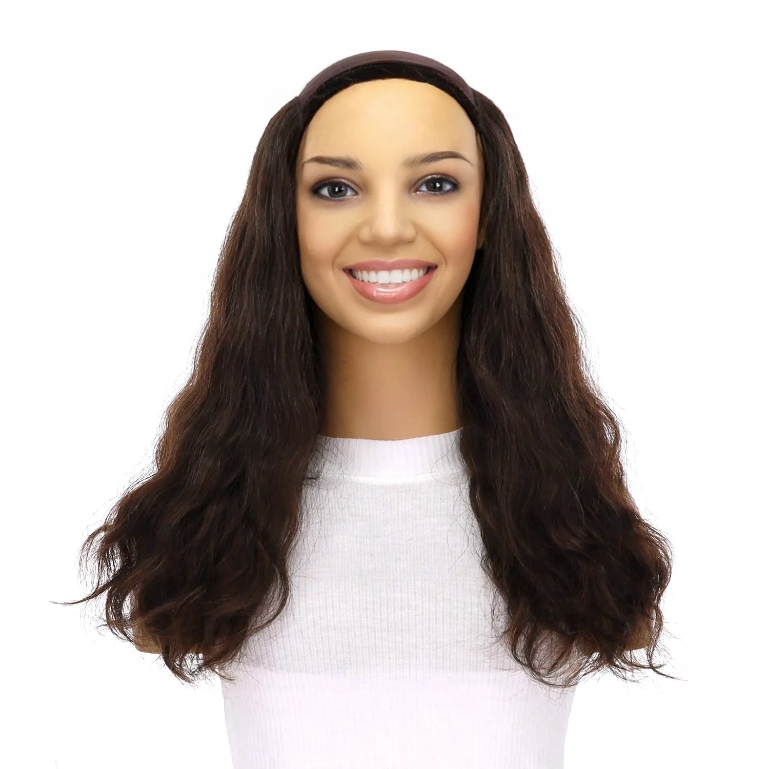 20" HatFall Wig Dark Brown Wavy - Image 2