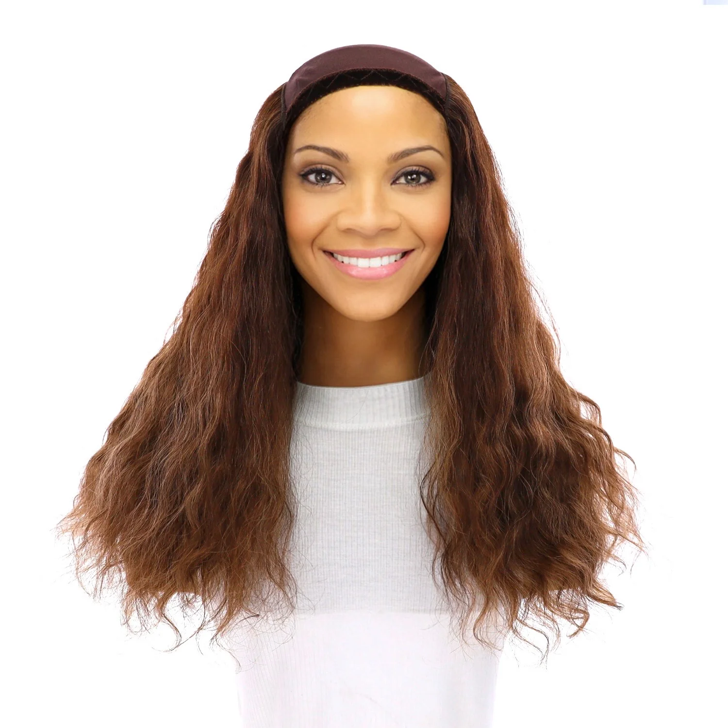 20" HatFall Wig Medium Brown Balayage Wavy - Image 2
