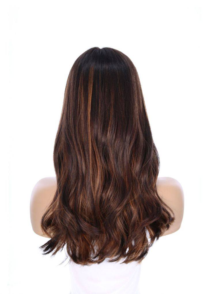 20" Divine Luxe Lace Top Wig #Dark Brown w/ Caramel Balayage & Rooting - Image 4