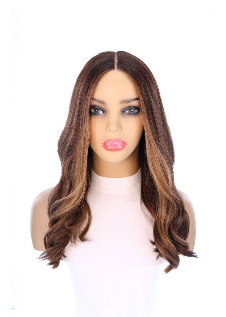 20" Divine Luxe Lace Top Wig #Dark Brown w/ Caramel Balayage - Image 4