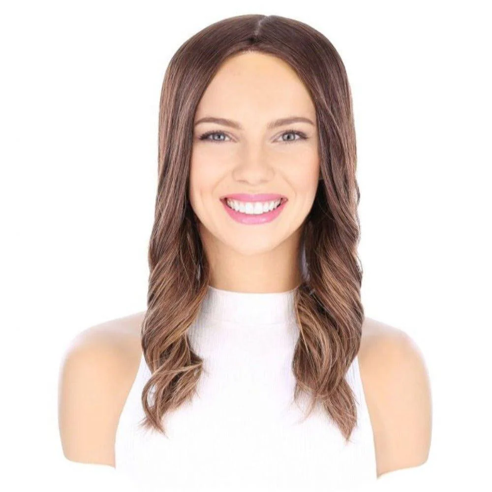 20" Princess Silk Top Wig Medium Brown Balayage - Image 6