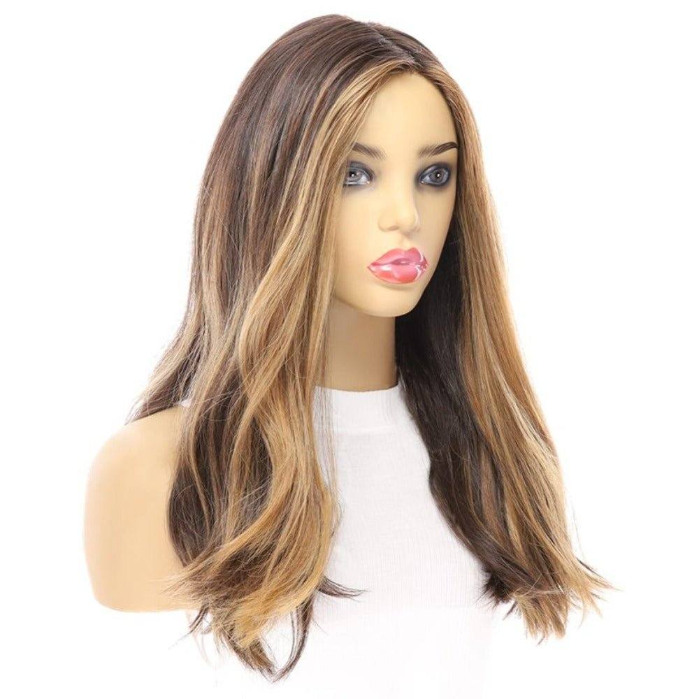 20" Luxe Silk Top Wig #Dark Brown w/ Honey Blonde Balayage, Face Framing & Money Pieces - Image 3