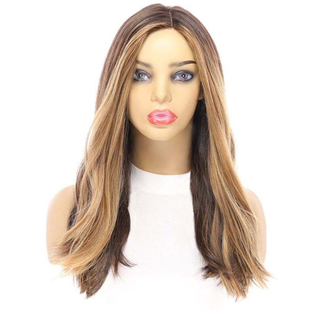 20" Luxe Silk Top Wig #Dark Brown w/ Honey Blonde Balayage, Face Framing & Money Pieces - Image 4