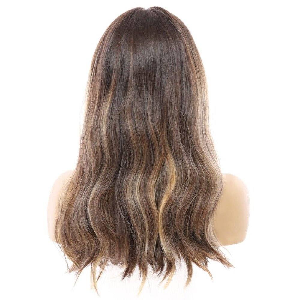 20" Luxe Silk Top Wig #Dark Brown w/ Honey Blonde Balayage, Face Framing & Money Pieces - Image 5