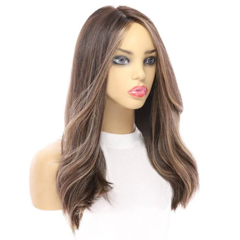 20" Luxe Silk Top Wig #Dark Brown w/ Honey Blonde Balayage - Image 3