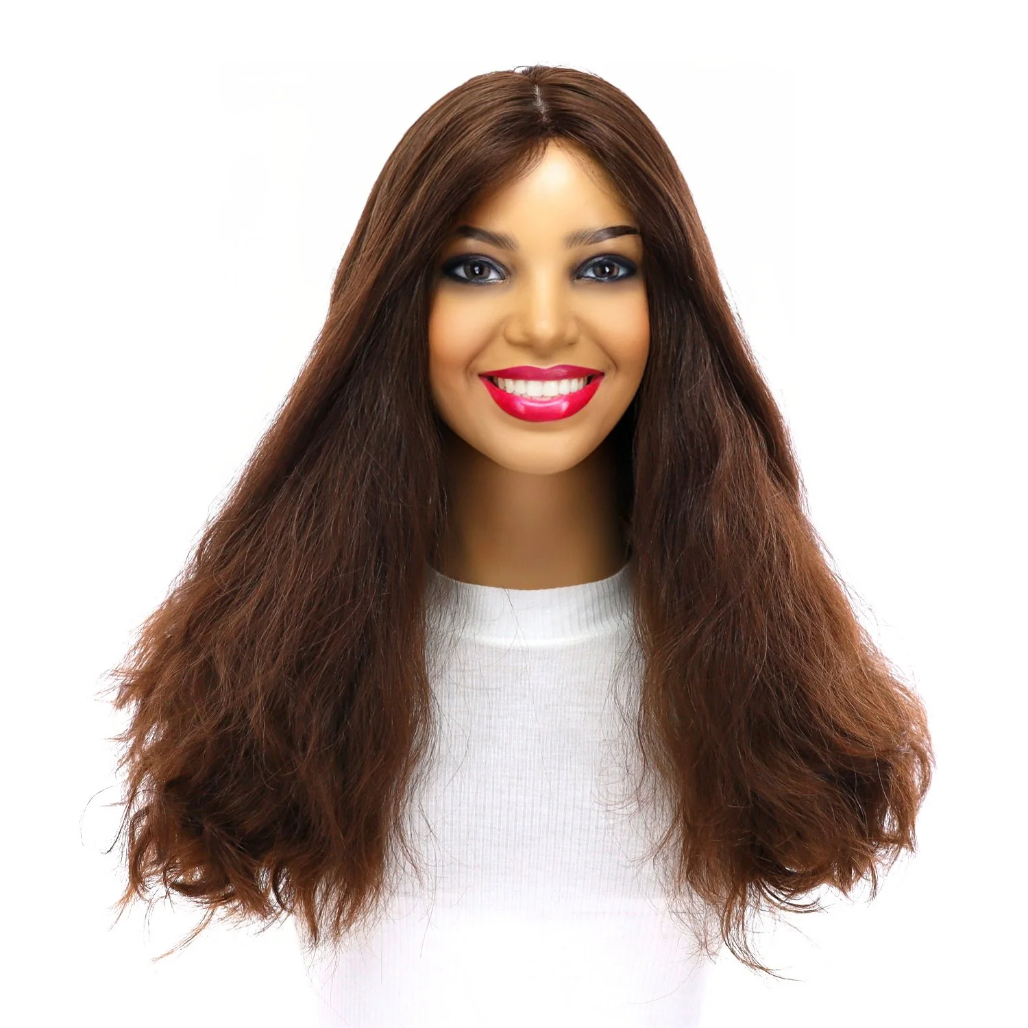 20" Luxe Silk Top Wig #8 Warm Medium Brown Wavy - Image 2