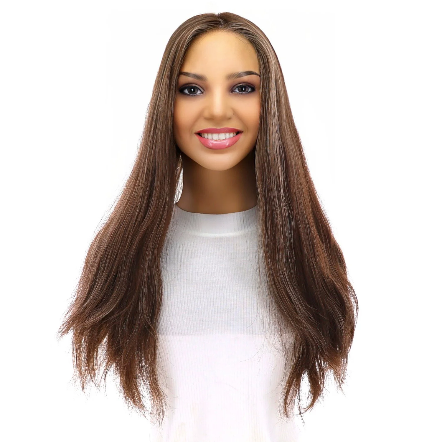 20" Onyx Silk Top Topper Dark Brown w/ Highlights Slightly Wavy - Image 2