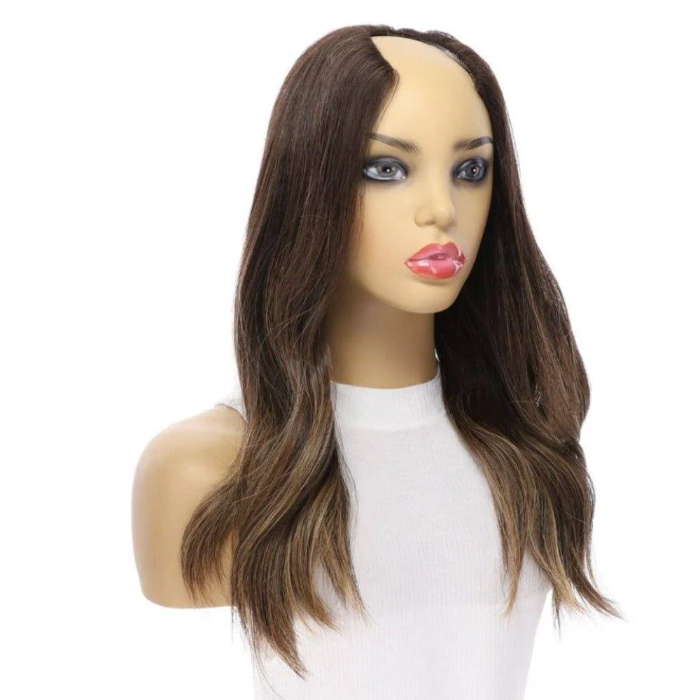 20" U-Shape Wig Dark Brown Balayage - Image 4