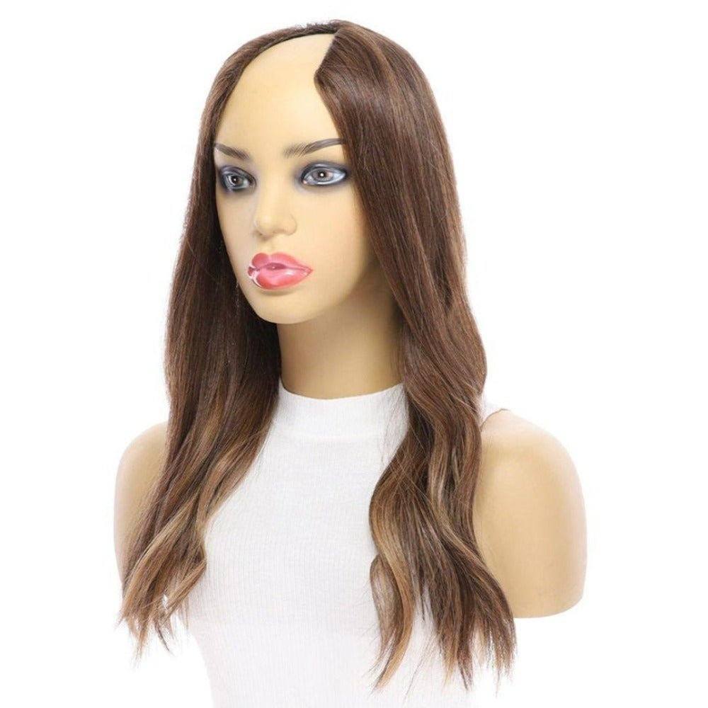 20" U-Shape Wig Medium Brown Balayage - Image 5