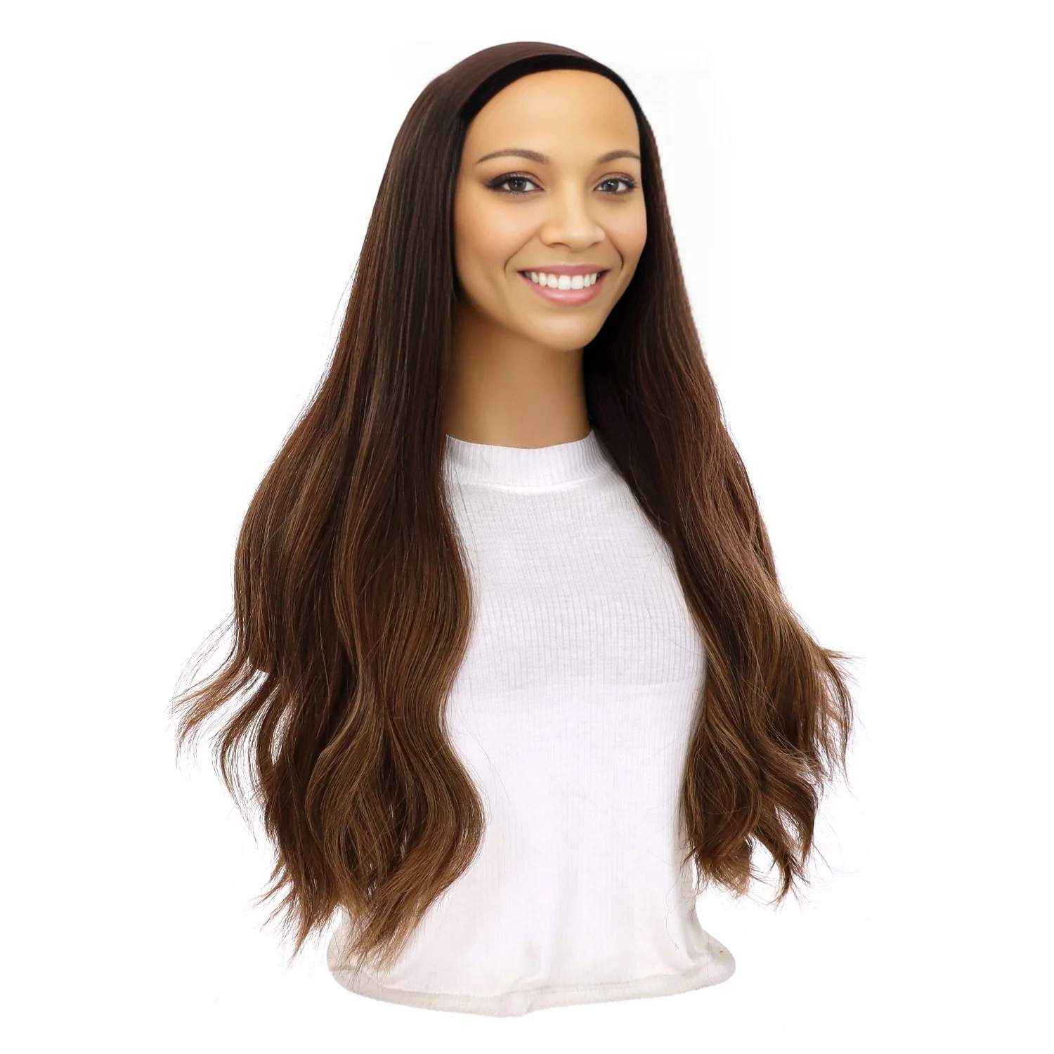 24" HatFall Wig Medium Brown Balayage - Image 6