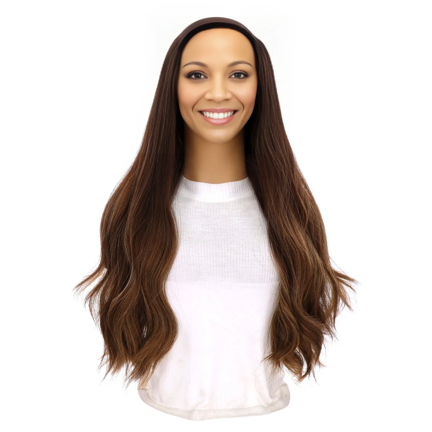 24" HatFall Wig Medium Brown Balayage - Image 7