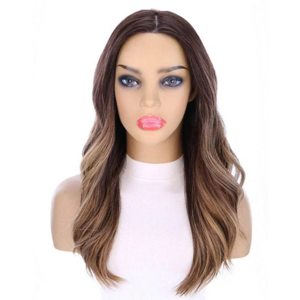 22" Ponytail Silk Part Wig Dark Brown Balayage w/ Mini Highlight - Image 3