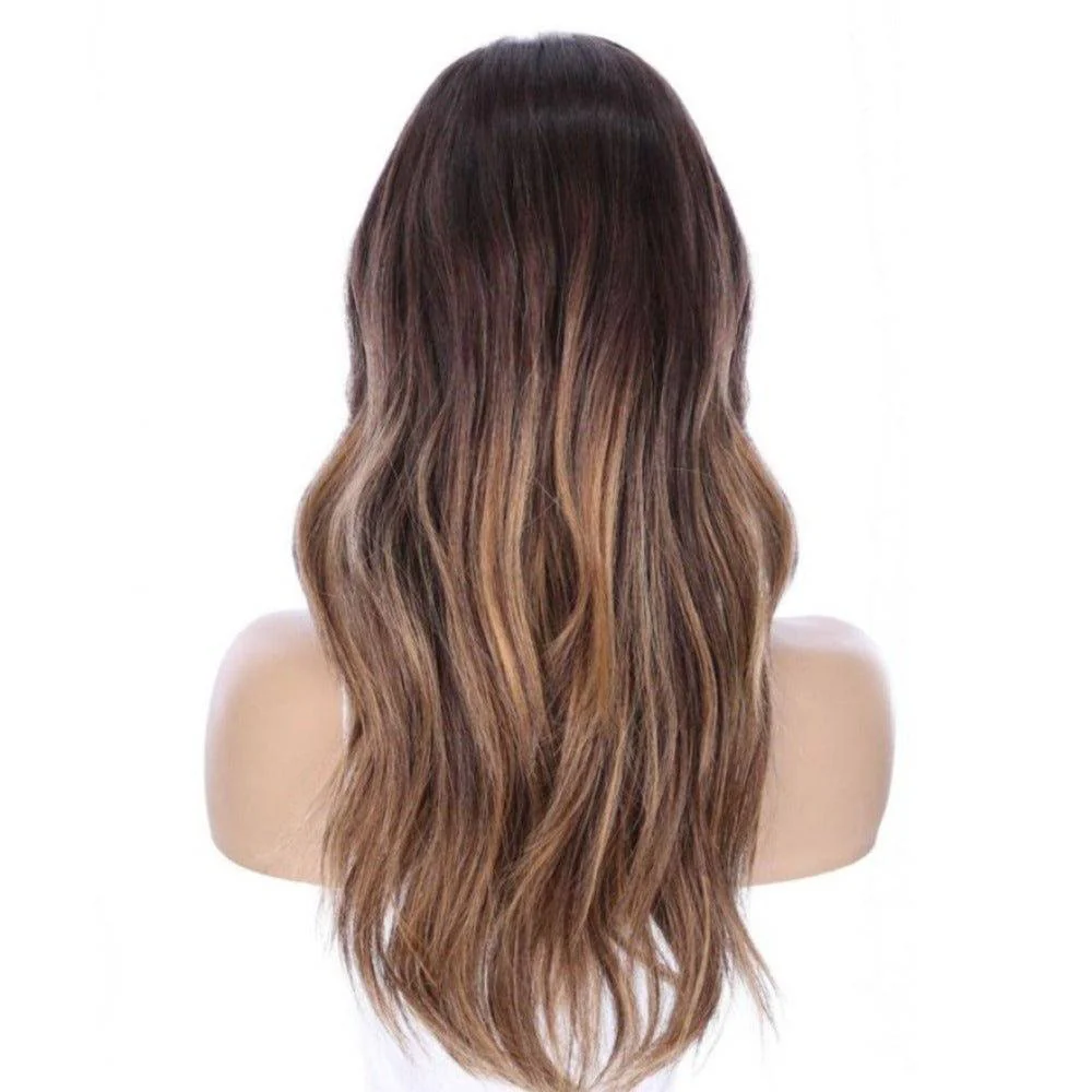22" Ponytail Silk Part Wig Dark Brown Balayage w/ Mini Highlight - Image 4