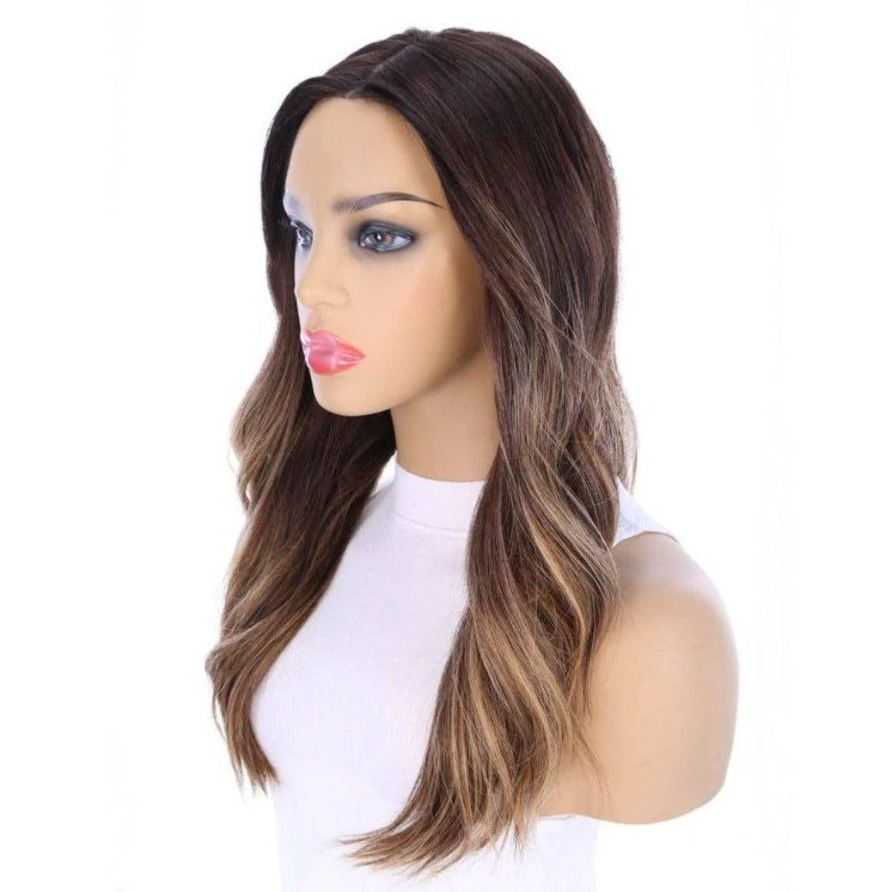22" Ponytail Silk Part Wig Dark Brown Balayage w/ Mini Highlight - Image 5