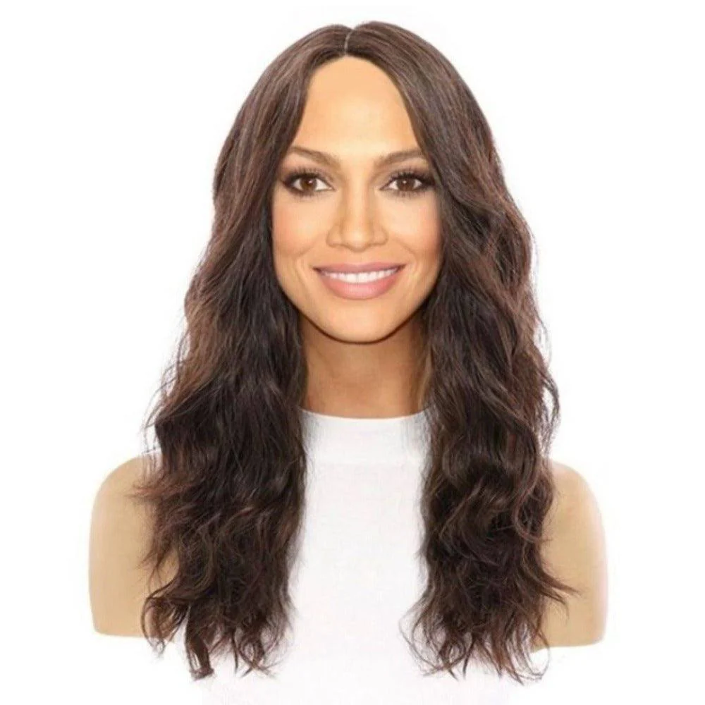 22" Ponytail Silk Part Wig Dark Brown Wavy - Image 2