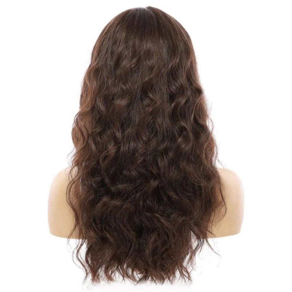 22" Ponytail Silk Part Wig Dark Brown Wavy - Image 3