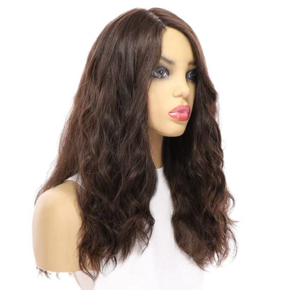 22" Ponytail Silk Part Wig Dark Brown Wavy - Image 4