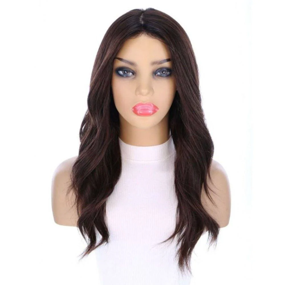 22" Ponytail Silk Part Wig Dark Brown w/ Partial Rooting - Image 4