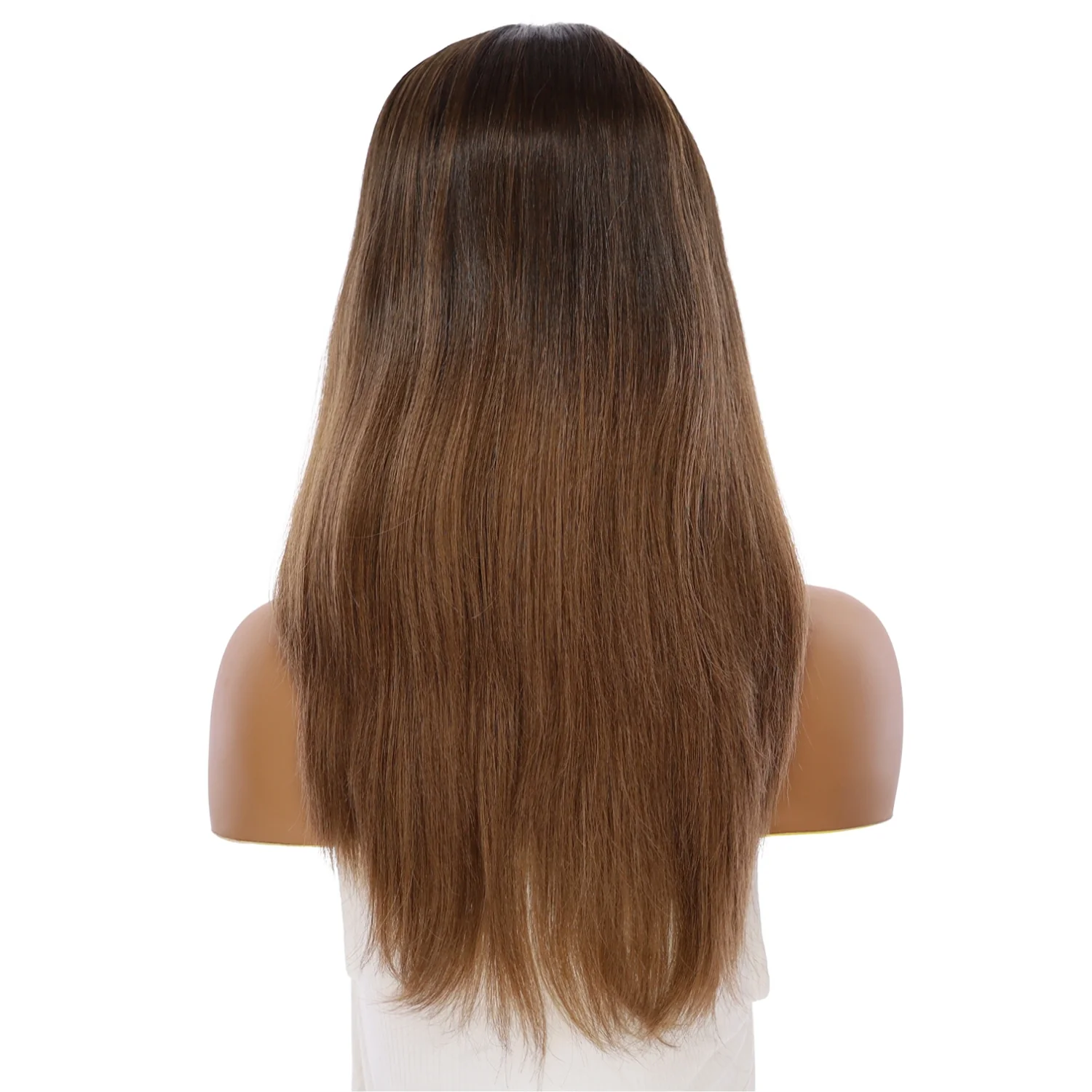 22" Ponytail Silk Part Wig Dark Brown Ombre - Image 3