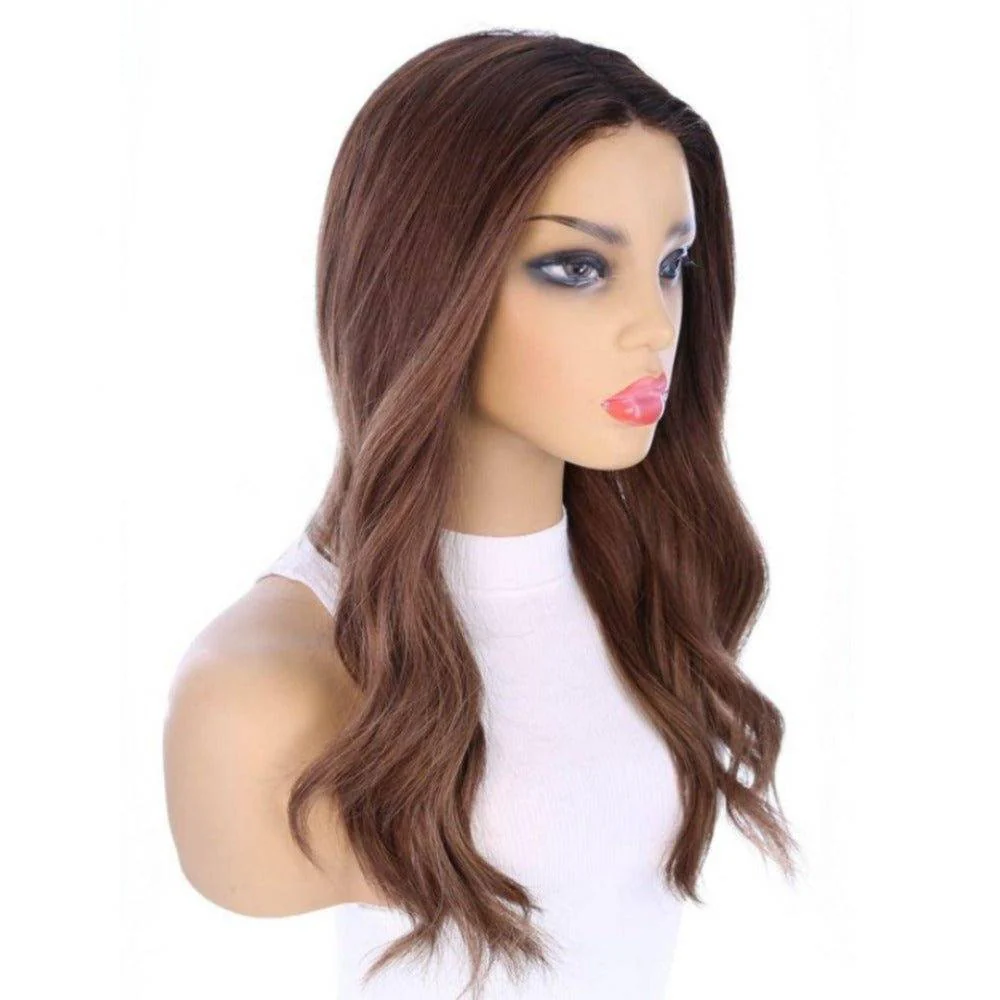 22" Ponytail Silk Part Wig Medium Brown Babylight w/ Partial Rooting - Image 2