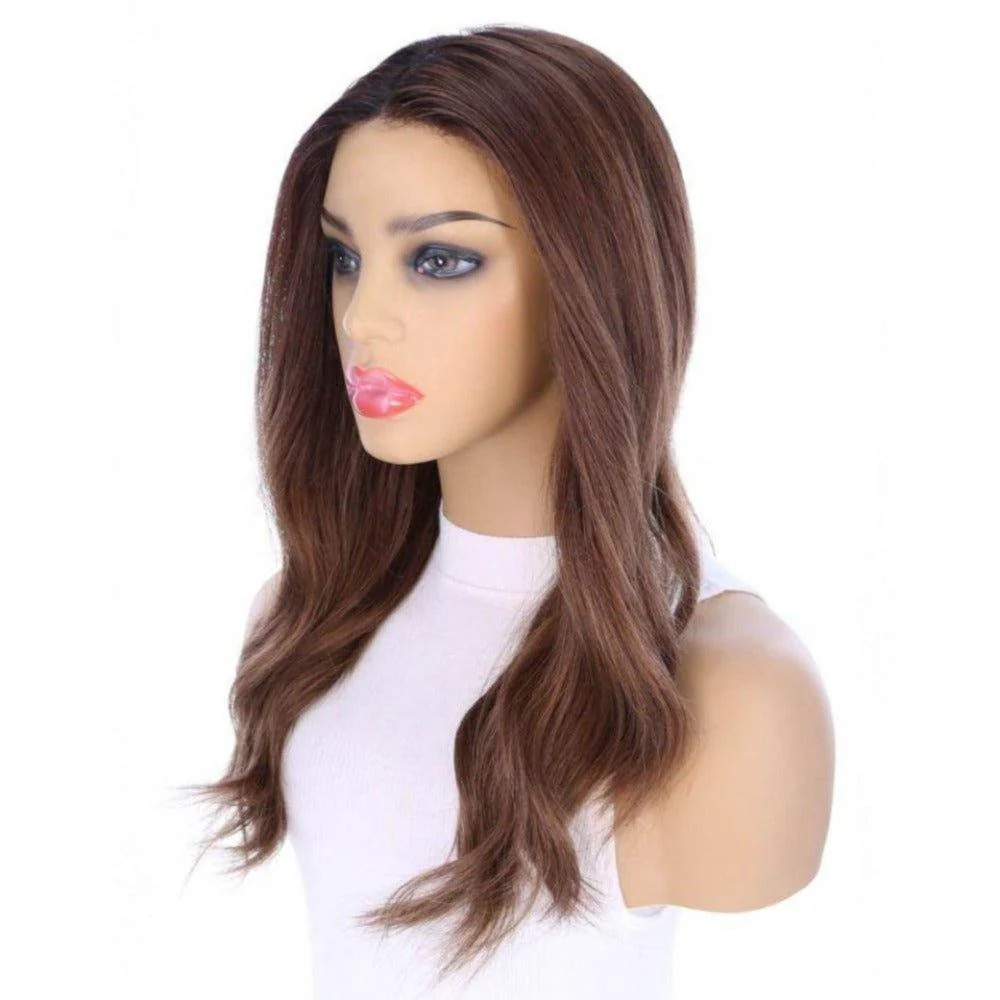 22" Ponytail Silk Part Wig Medium Brown Babylight w/ Partial Rooting - Image 5