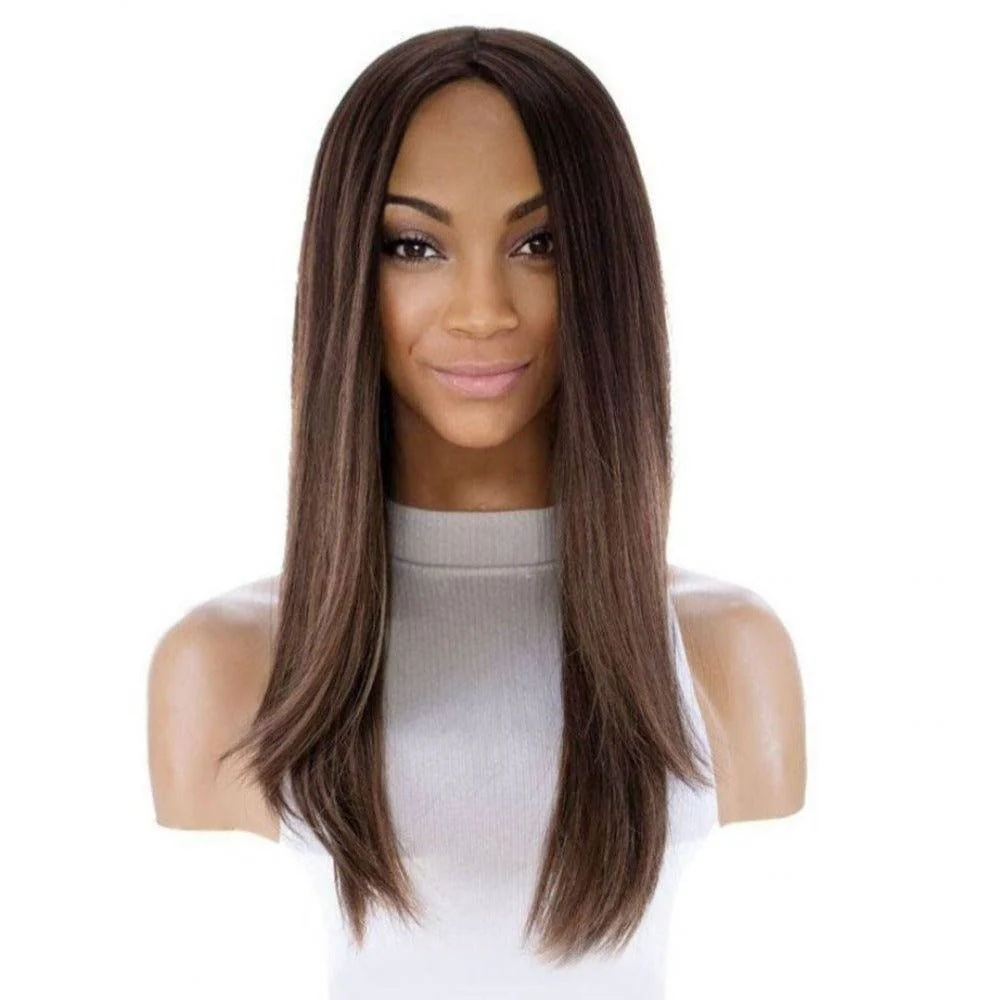 22" Ponytail Silk Part Wig Medium Brown Balayage - Image 2