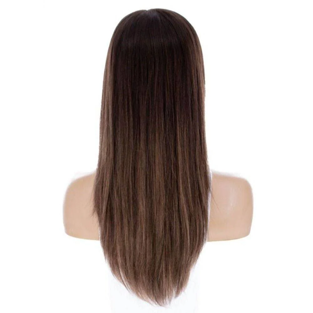 22" Ponytail Silk Part Wig Medium Brown Balayage - Image 3