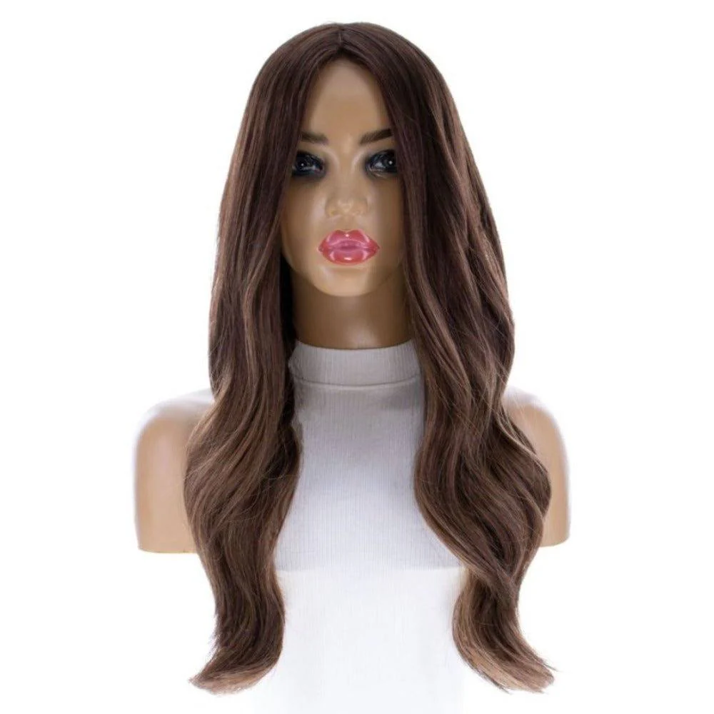 22" Ponytail Silk Part Wig Medium Brown Balayage - Image 4