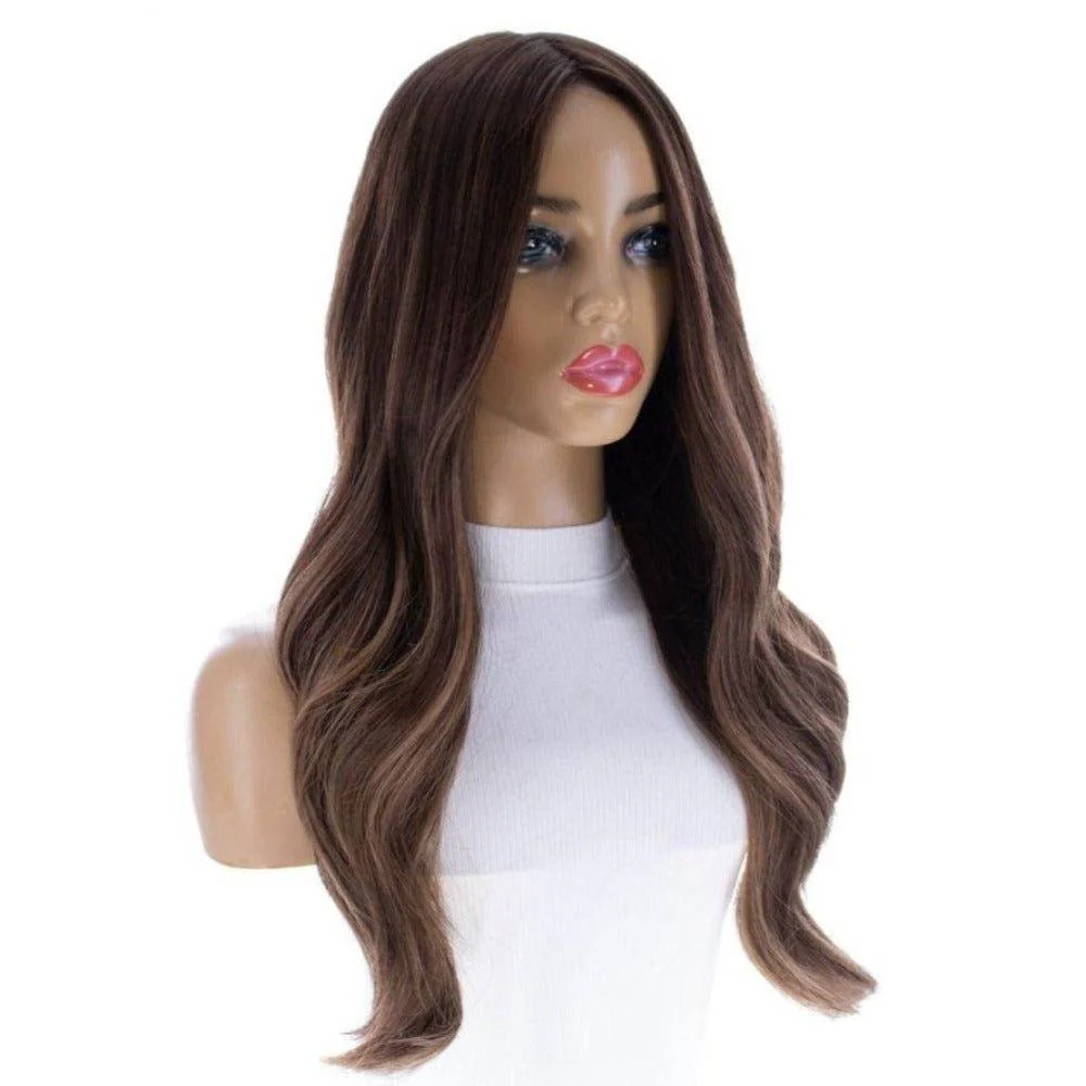 22" Ponytail Silk Part Wig Medium Brown Balayage - Image 5