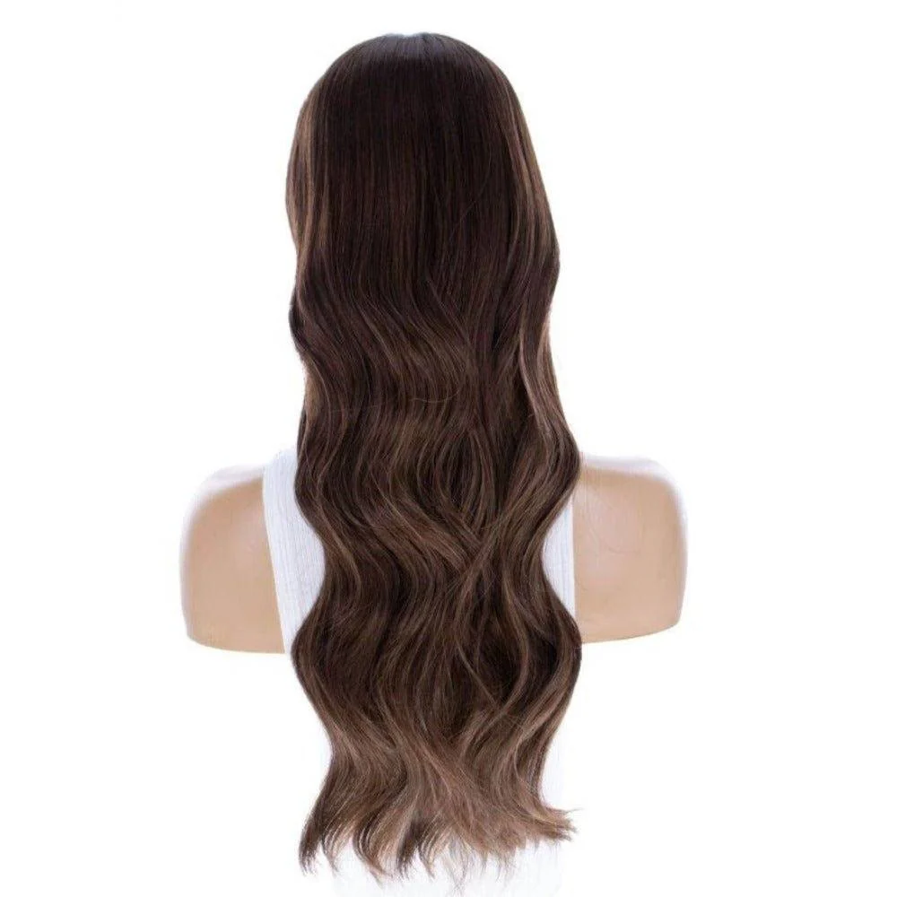 22" Ponytail Silk Part Wig Medium Brown Balayage - Image 6