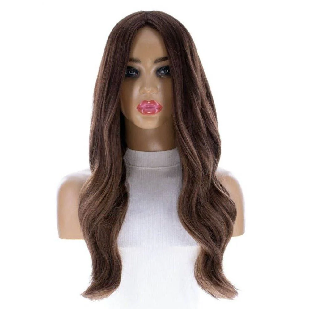 22" Ponytail Silk Part Wig Medium Brown Balayage - Image 7