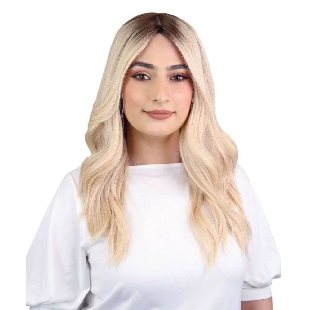 22" Ponytail Silk Part Wig Platinum Blonde w/ Full Rooting - Image 2