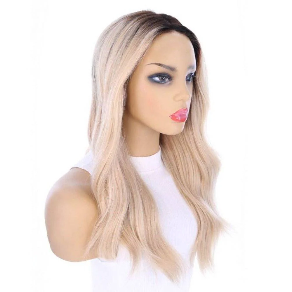 22" Ponytail Silk Part Wig Platinum Blonde w/ Full Rooting - Image 3