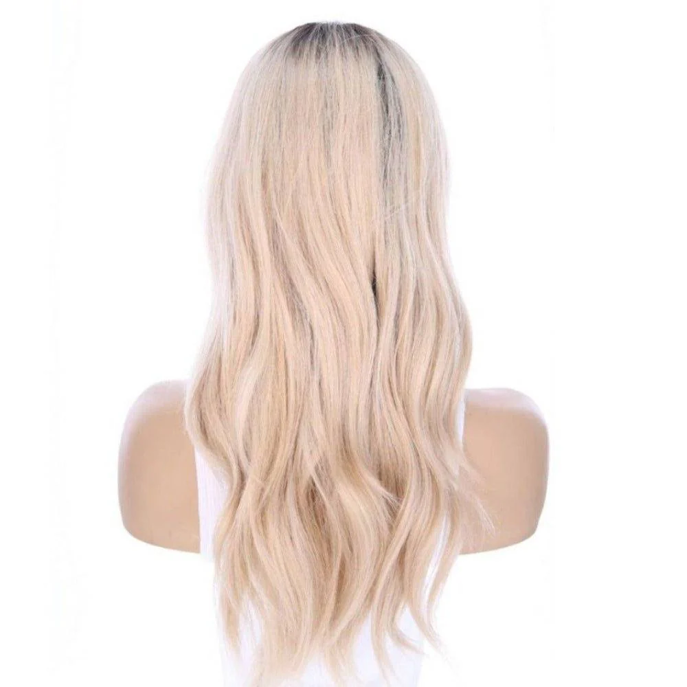 22" Ponytail Silk Part Wig Platinum Blonde w/ Full Rooting - Image 4