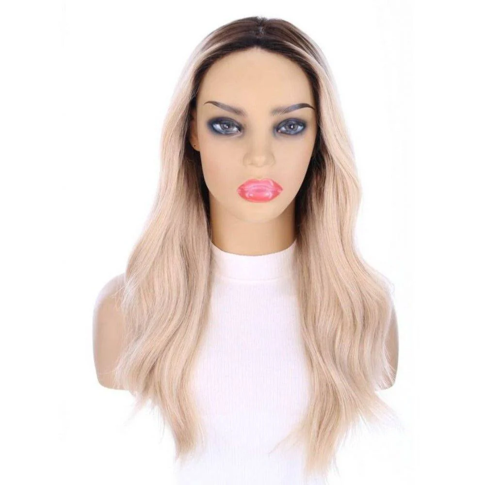22" Ponytail Silk Part Wig Platinum Blonde w/ Full Rooting - Image 6