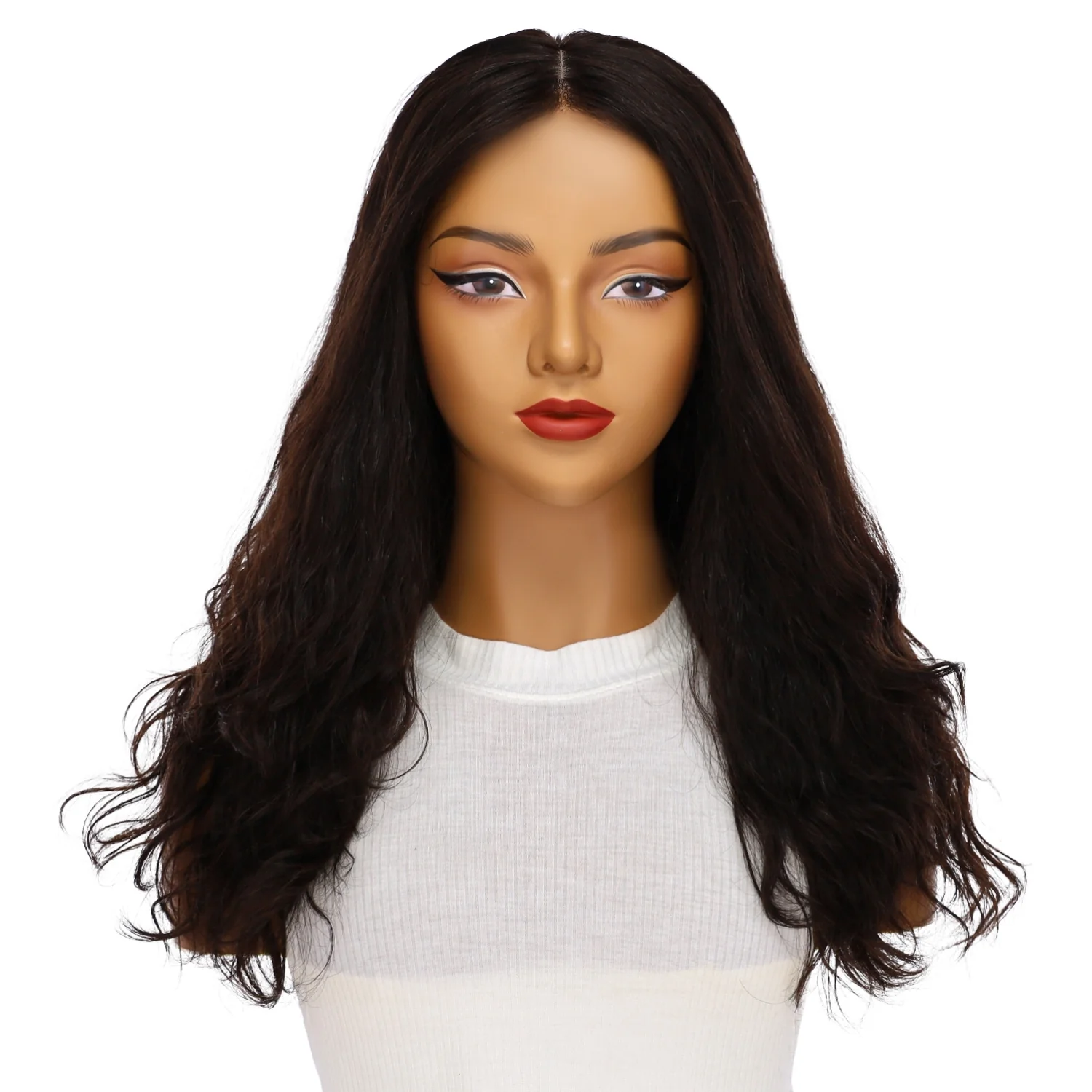 22" Ponytail Silk Part Wig Soft Black Wavy - Image 2